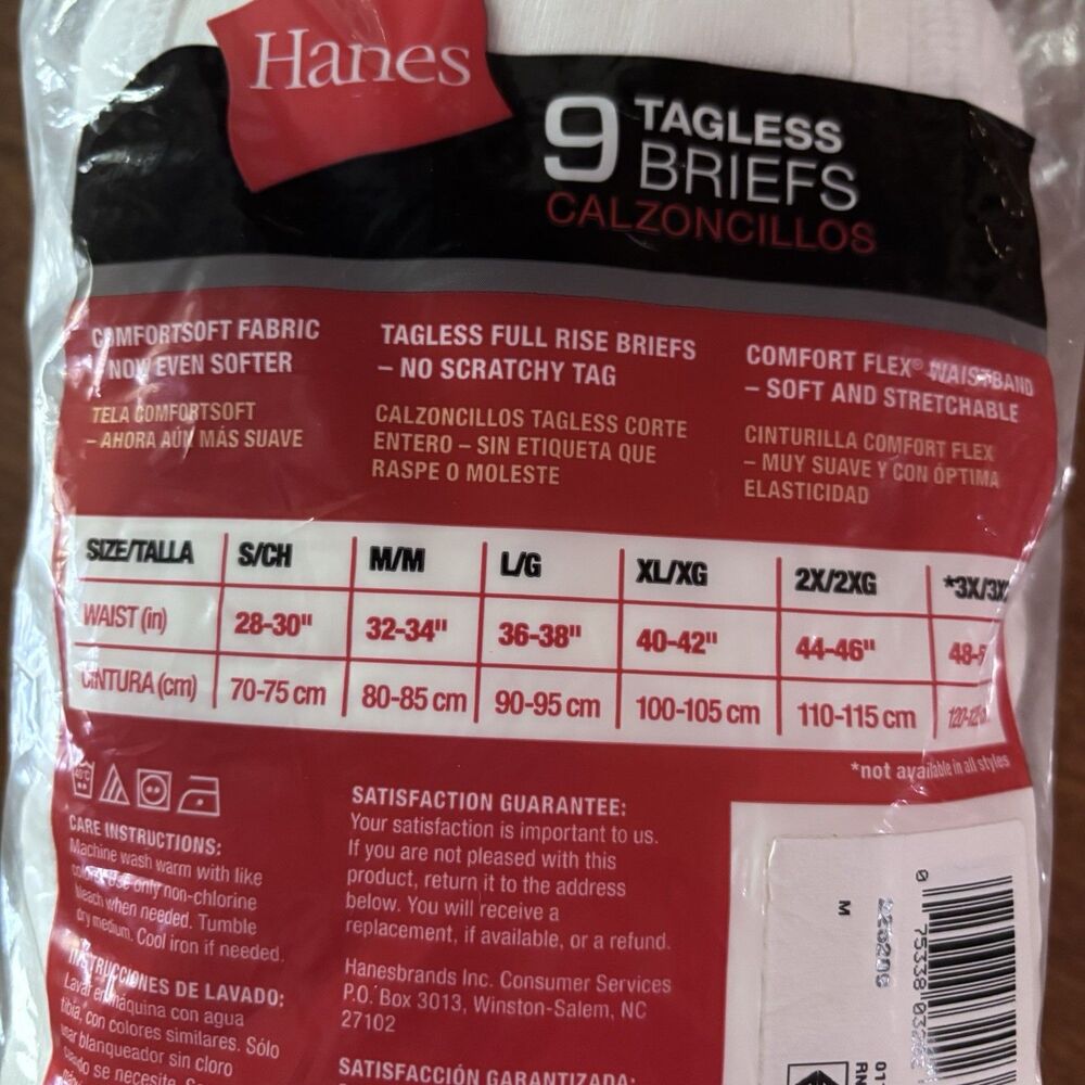 Hanes White Briefs Men's Medium 9 Pack Full Rise Wicking Cool 100% Cotton 32-34 - Picture 7 of 7